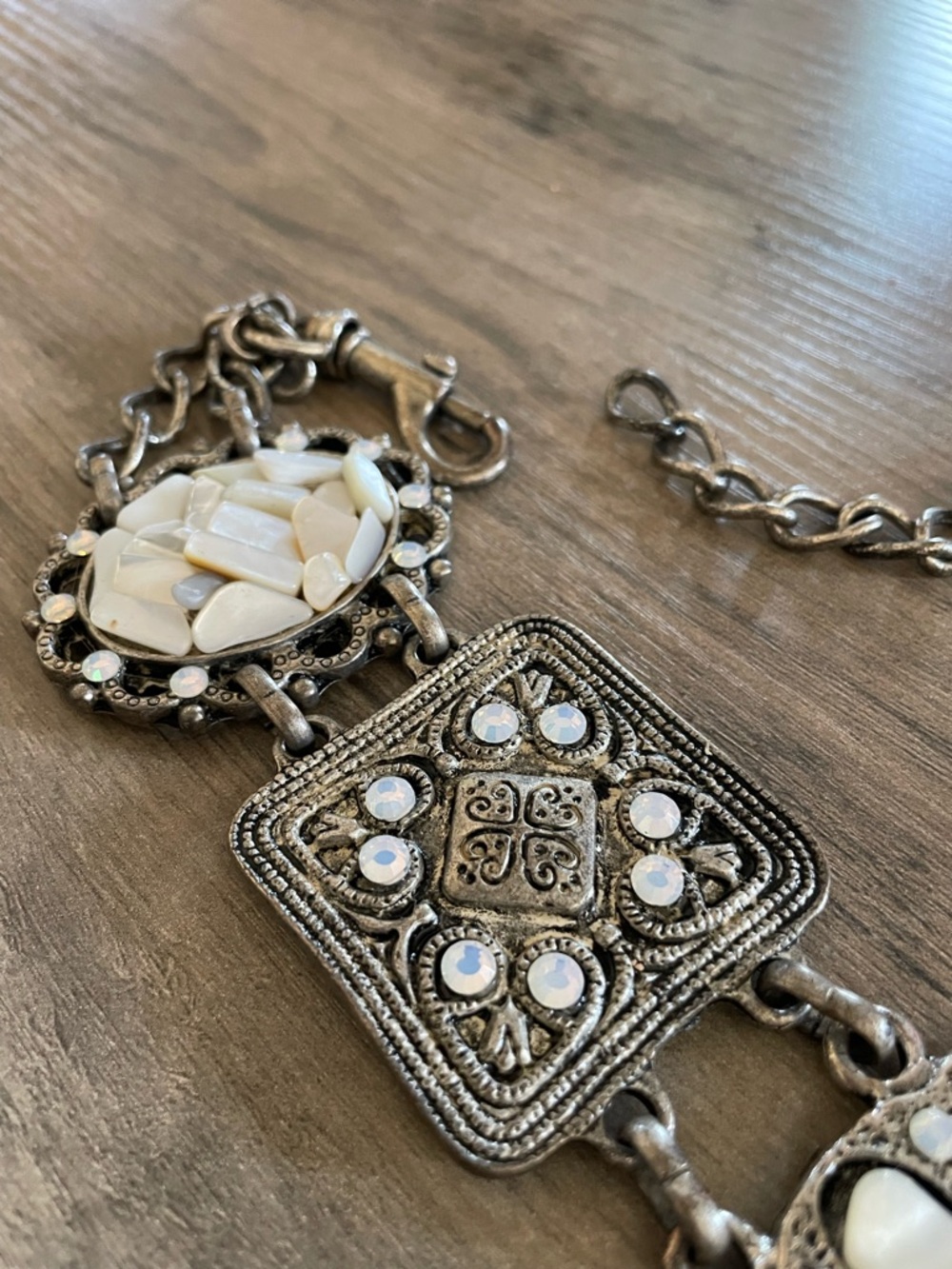 Vintage Heavy Silver Metal western biker Concho chain belt w Rhinestones stones - Picture 4 of 10